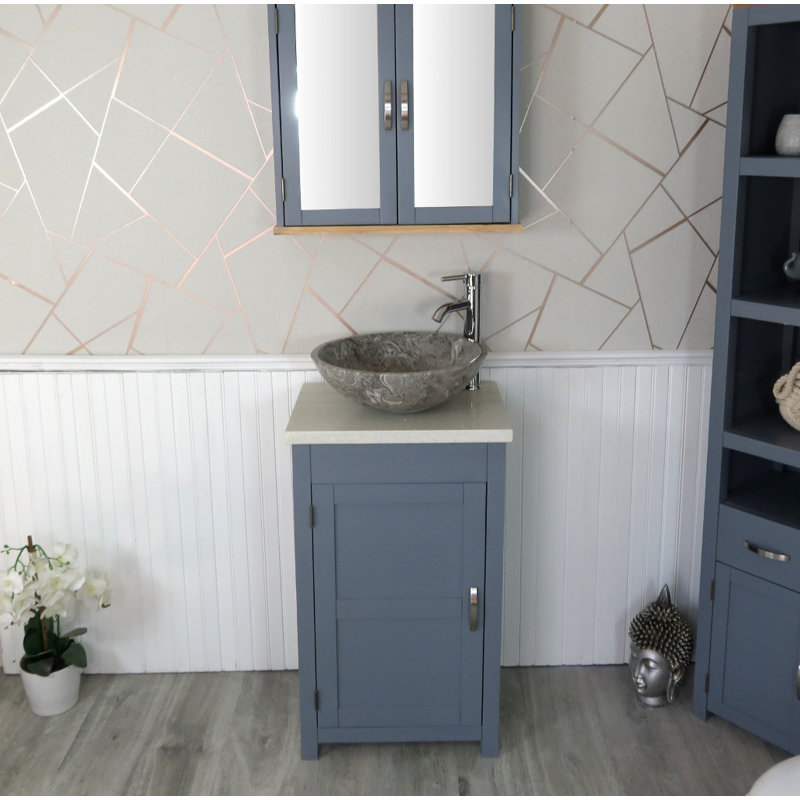 Scranton 515mm Single Bathroom Vanity with Vessel Stone Basin, White Quartz, Grey
