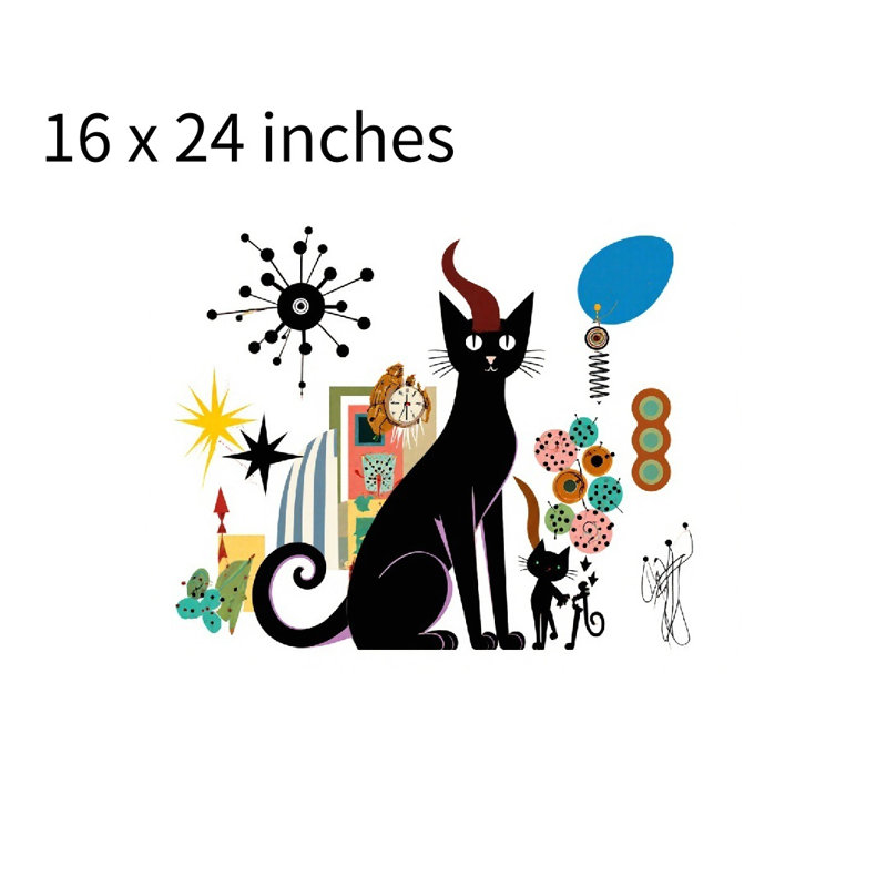 Tapis pour salle de bain Playful Black Cat & Abstract Element