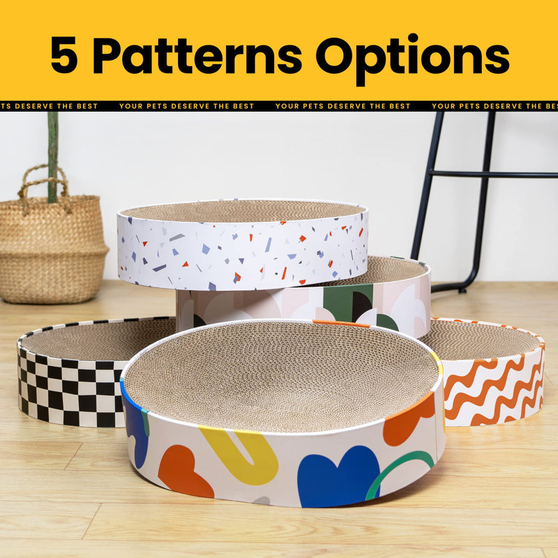 Cat Scratcher Cardboard,2 In 1 Oval Cat Scratch Pad Bowl For Indoor Kitty Grinding Claw,Round Kittens Scratching Board Corrugated Lounge Pet Beds&Furniture Protector For Couch&Carpets&Sofas