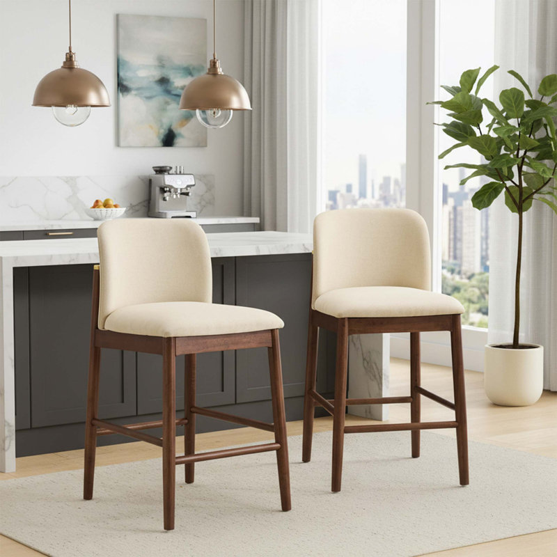 Tabouret de bar intérieur rembourré Lois, chaise de bar, ensemble de 2, Noyer foncé