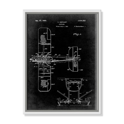 Plane 1 Blueprint - Black - Floater Frame, impression sur toile