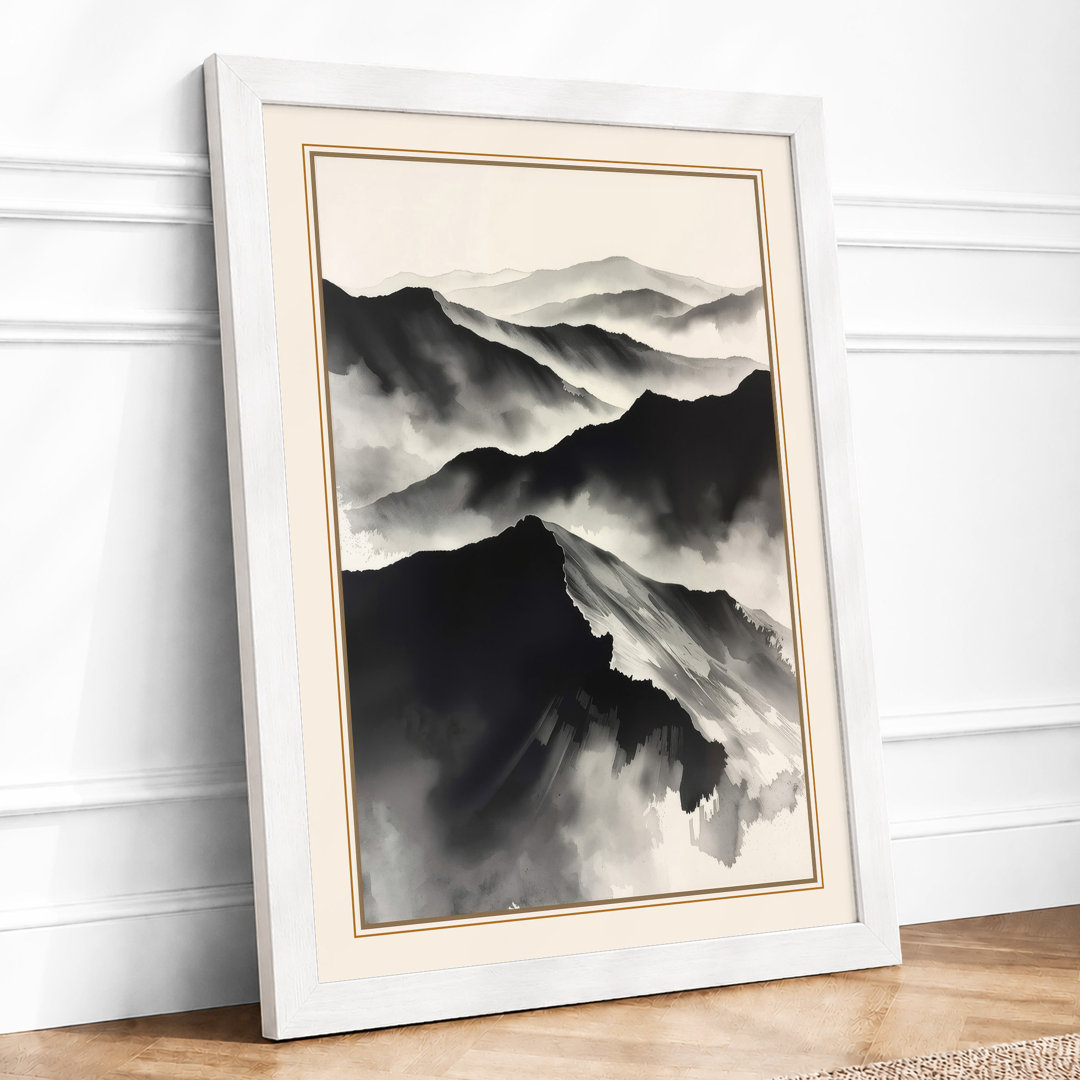 Misty Mountain Peaks Japandi - Framed Print