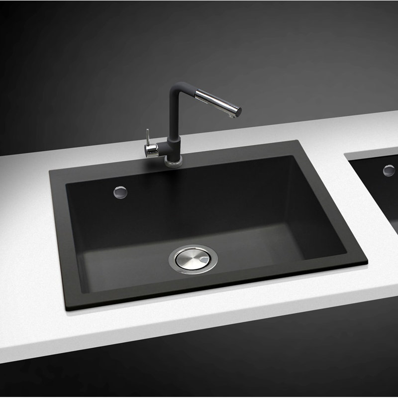 23" L x 20" W Drop-In Quartz Kitchen Sink, Black