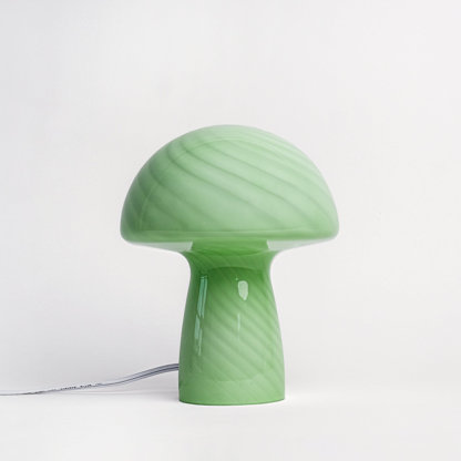 Glass Mushroom Table Lamp, Petite Close Top Jade Stripes