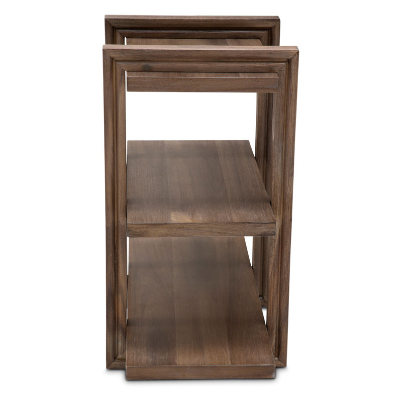 Transitional Acacia Wood Chairside Table in Driftwood Finish