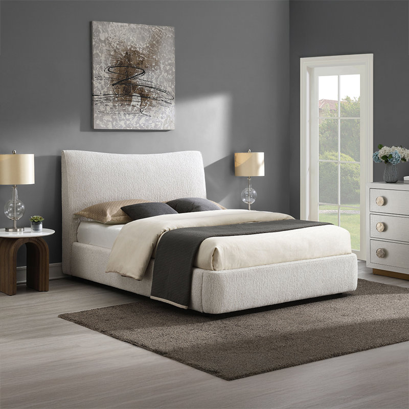 Lit plateforme double recouvert de chenille beige
