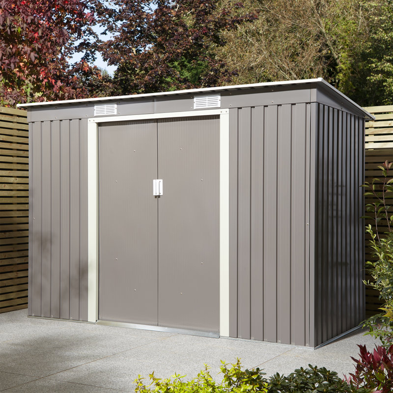 Rowlinson Trentvale 8x4 Metal Pent Shed, Light Grey