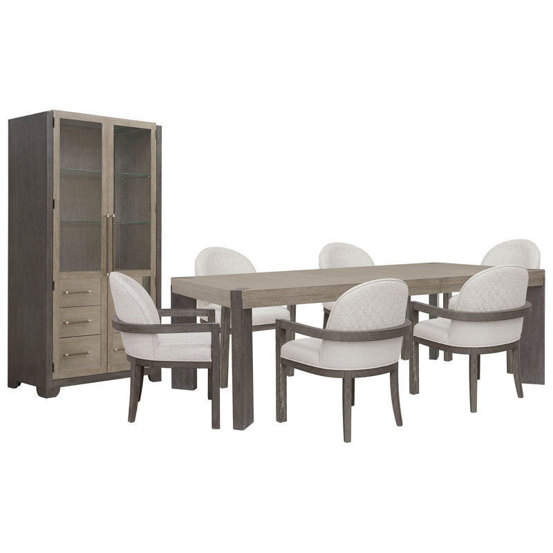 Table de salle à manger avec pattes Inzillo, 8 pièces: table, 6 chaises, vaisselier