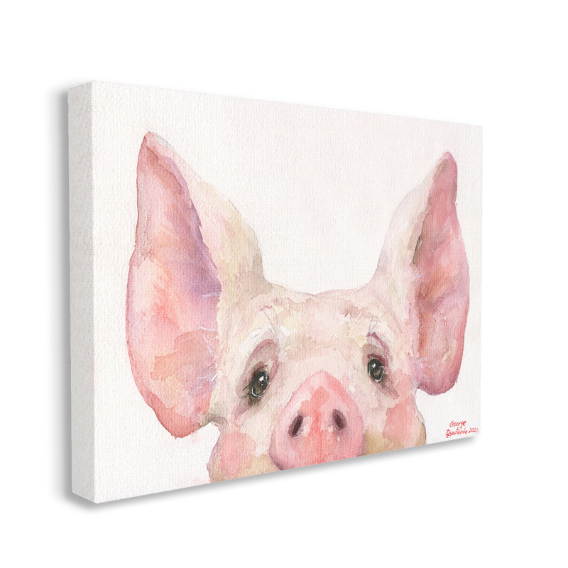 «Porcelet Peeking Portrait», art mural sur toile par Georgedyachenkoart, H 16 po x l 20 po