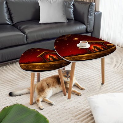 Triangle Nesting Coffee Table Set of 2 Christian Christmas theme Birth red End Table Modern Minimalist Side Table Set for Living Room Bedroom