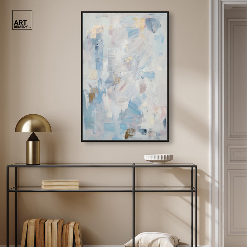 «Tropic Ice», impression sur toile, art mural bleu apaisant par Art Remedy, Structure noire, H 16 po x l 11 po
