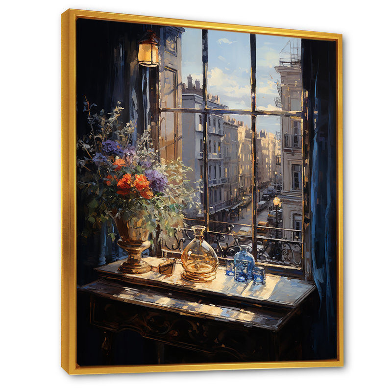 Art mural Nyc Floral Windows II - New York, Cadre flottant doré, H 20 po x l 12 po x P 1 po