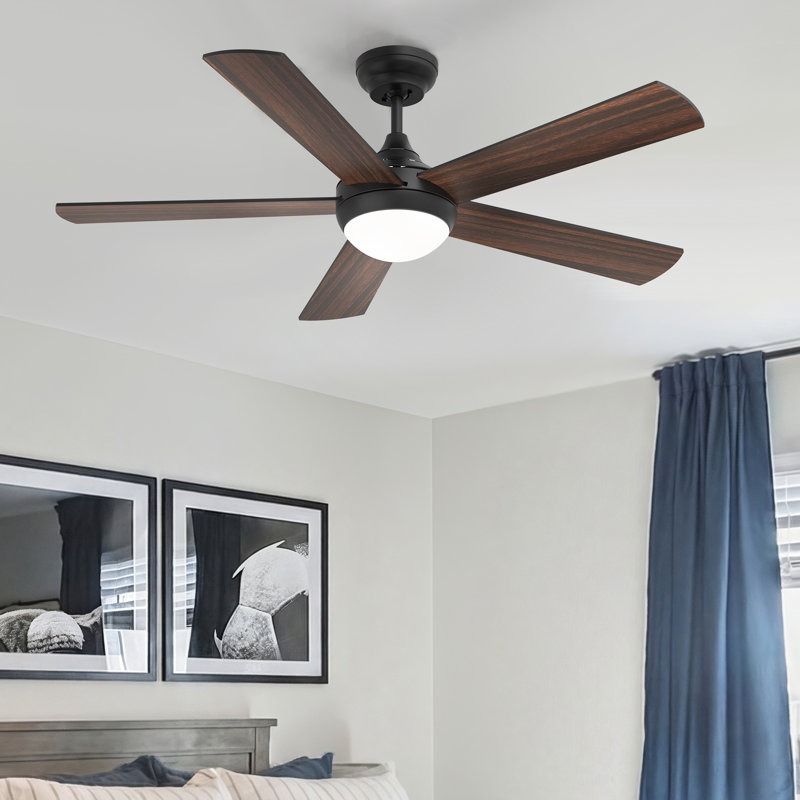 48" Smart Ceiling Fan with Light WiFi/APP/Voice/Remote, 5-Blade High Airflow 6-Speed 200 RPM, Quiet DC Motor, Black 
