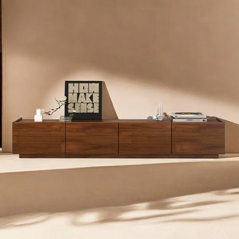 Meuble télé au sol avec tablettes réglables et rangement, Brun