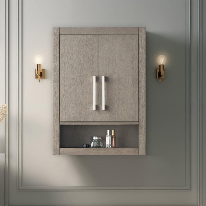 Wall Bathroom Shelves, Brushed Nickel/Driftwood Gray