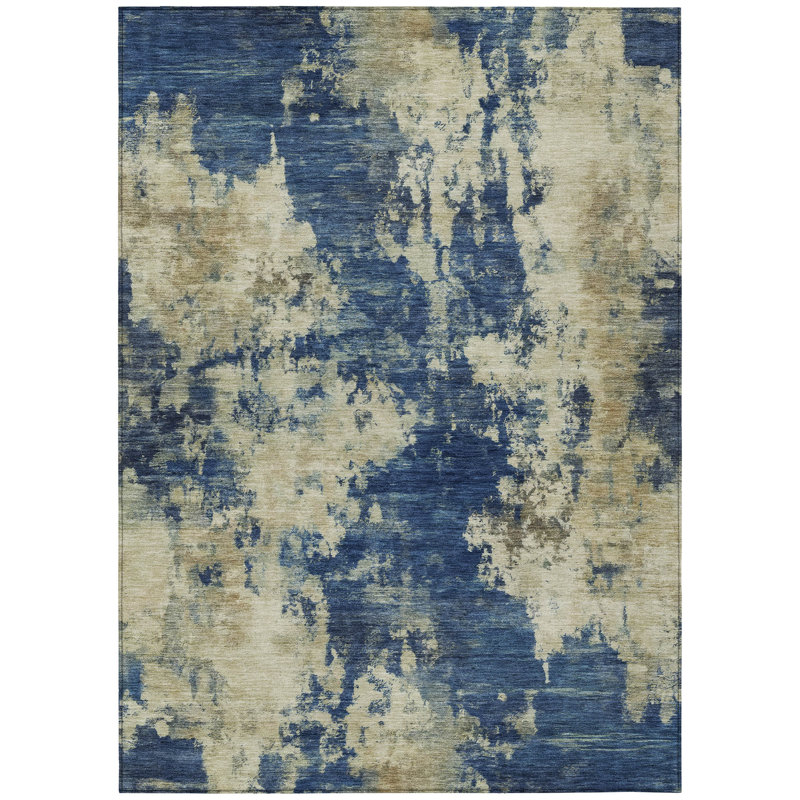Machine Washable Indoor/Outdoor Xhevrie Navy Rug, Rectangle 9' x 12'