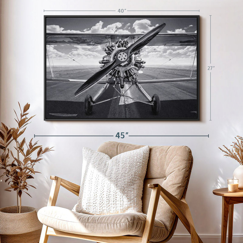 "Art mural rétro d'avion monochrome", H 27 po x l 40 po