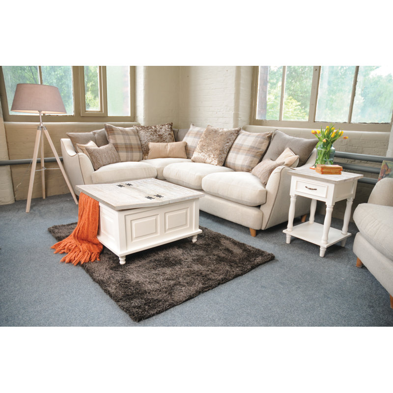 Roseline Solid Wood End Table, Antique White, 65cm H x 45cm W x 45cm D
