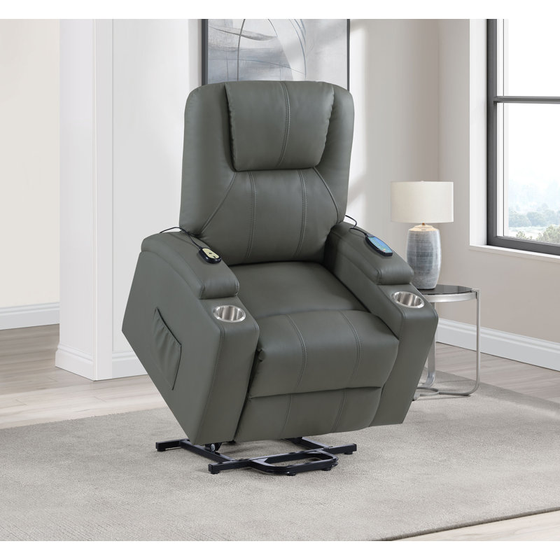 Armstrong Upholstered Power Lift Massage Recliner Grey, Gray