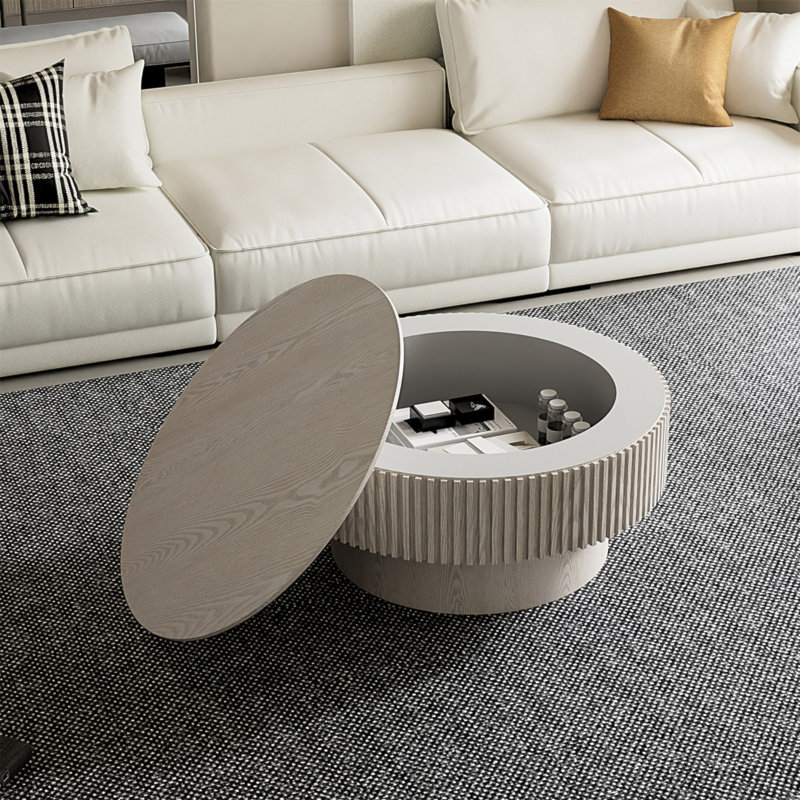 Table basse 31,5 po ronde avec rangement Table d'appoint moderne en placage de bois massif pour salon, chambre à coucher, appartement ou bureau