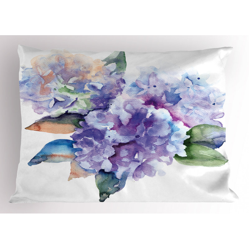 Violet Blue Hydrangea Watercolor Polyester Pillow Sham
