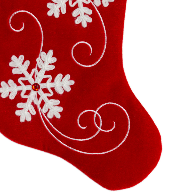 Bas de Noël en velours rouge et blanc 20,5 pouces avec flocon de neige blanc