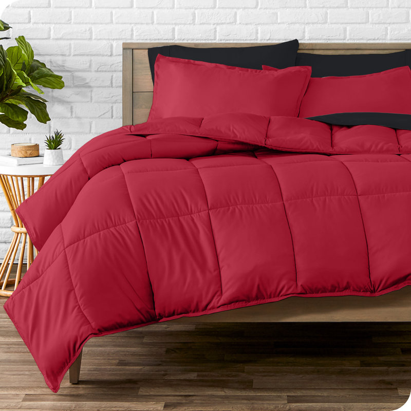 Lit dans un sac en microfibre 1800 de qualité supérieure 1800, Rouge/noir, Très grand édredon + 6 pièces supplémentaires