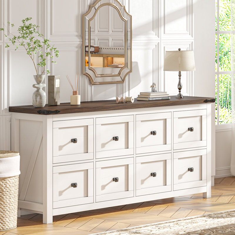 Commode double à 8 tiroirs Cueto, Blanc