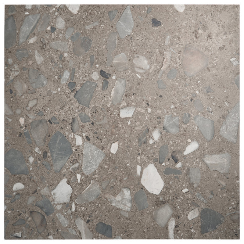 Piccoli Grande 36x36 Semi-Polished Terrazzo Look Porcelain Tile, Taupe Gray