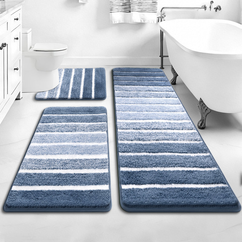 Ensemble de 3 tapis de bain antidérapants et absorbants, Bleu