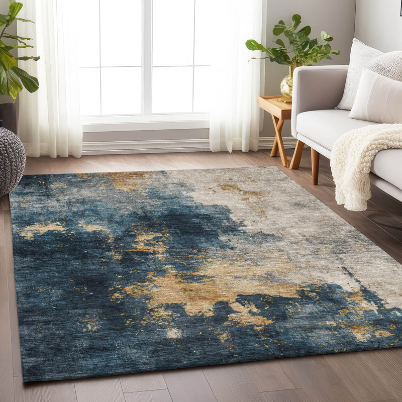 Chantille Blue Abstract Synthetic Washable 3' x 5' Area Rug