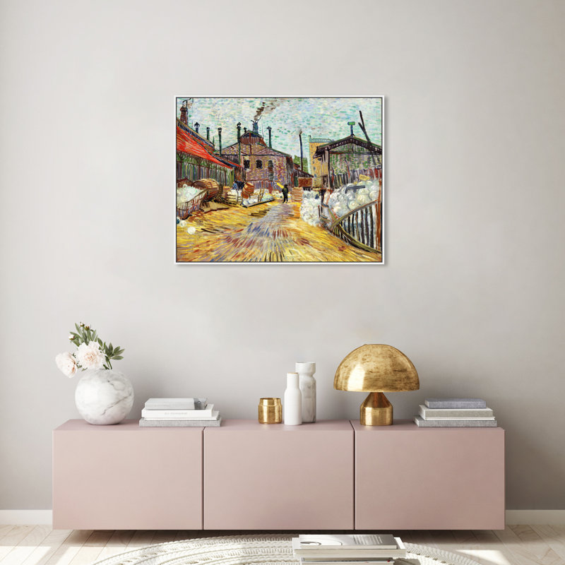 L'usine par Vincent Van Gogh - Peinture, H 30 po x l 36 po, Cadre blanc
