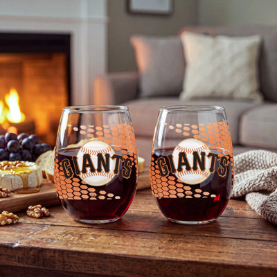 Ensemble de 2 verres à vin sans pied sous licence officielle MLB, 50 cl.