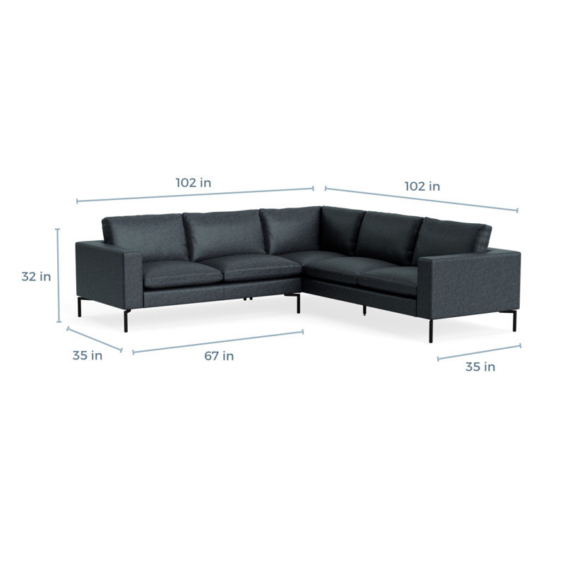 MTO - The New Standard L-Shaped Sectional - Small with Black Legs, Right, Ink Leather
