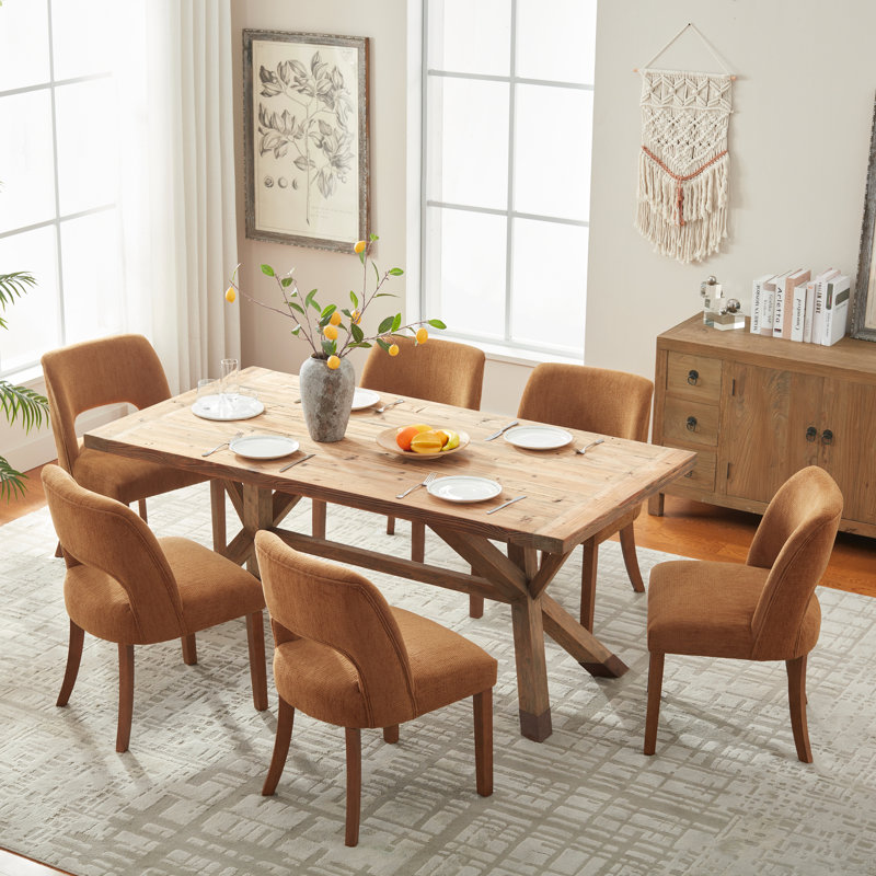 Upholstered Side Dining Chairs with Wood Legs Set of 4, Orange