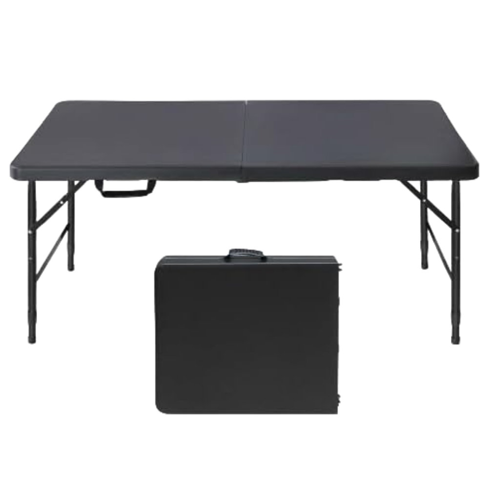 4 Foot Plastic Folding Table, Adjustable Height Foldable Table with Carrying Handle for Dining, Picnic, Party, Camping,Black