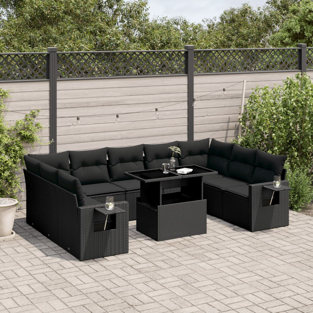 Vidaxl 10-Tlg. Garten-Sofagarnitur Mit Kissen Schwarz Poly Rattan