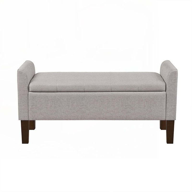 Light Gray Upholstered Storage Bench with Wood Legs