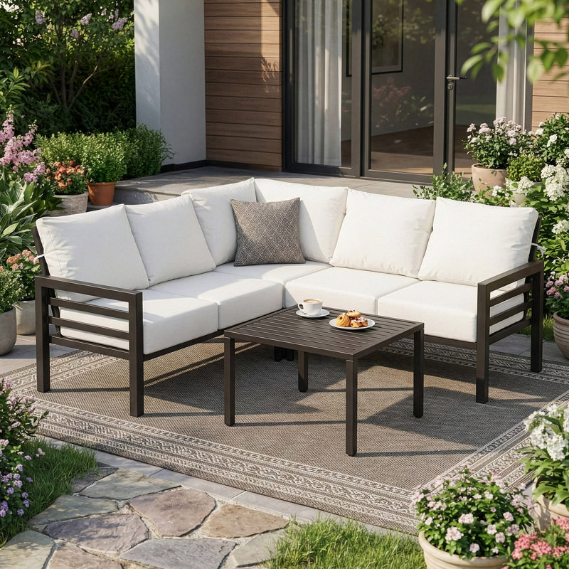 Ensemble de canapé de conversation en L en forme de patio, Beige