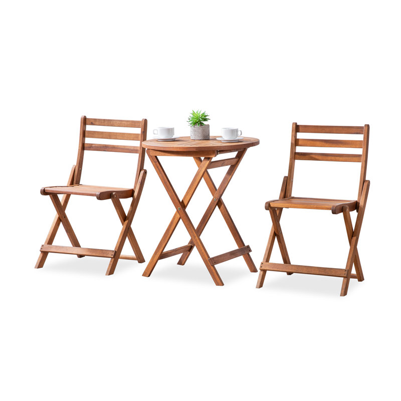 Ensemble bistro 3 pièces en bois massif pliant pour l'extérieur, Natural Wood