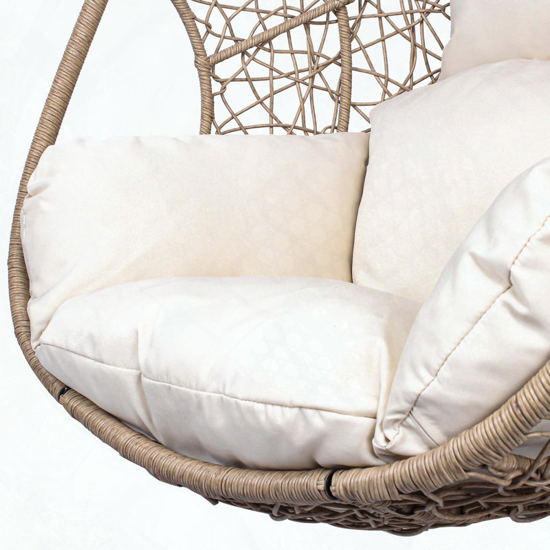 Balancelle intérieure / extérieure en osier PE tissée à la main, coussin gonflable et base stable, Beige, Naturel