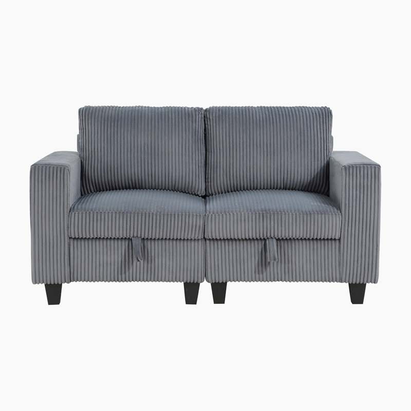 Pankova 64" Modern & Contemporary Corduroy Loveseat with Integrated USB Charging Port and Storage Pouches, Hidden Storage Beneath the Seat