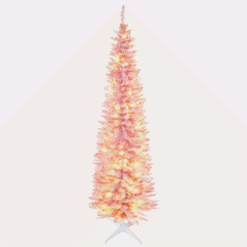 Sapin de Noël artificiel mince de 7 pi de hauteur avec 200 lumières DEL blanc chaud et 499 pointes pour la décoration de Noël