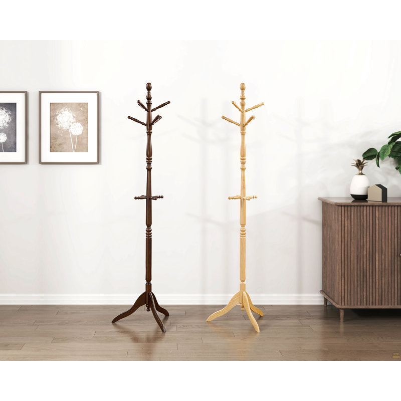 Natural Finish Classic Coat Rack Solid Wood, 10 Hooks Coat Hanger Stand Entryway Home Furniture 1pc