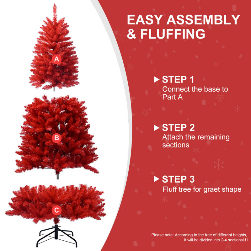 7 pi. Arbre de Noël rouge - arbre en PVC rouge pur, 1066 pointes, fil mémoire, branches articulées pour une installation facile, arbre de Noël artificiel vert, support en métal stable, décoration audacieuse des Fêtes
