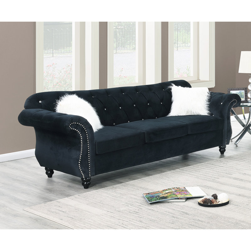 Canapé formel de luxe en velours 1pc avec coussins de salon, Noir