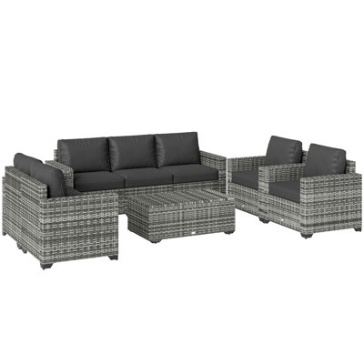 Ensemble de conversation modulaire en osier pour 7 personnes avec coussins, mobilier de patio pour terrasse, véranda, jardin, bord de piscine