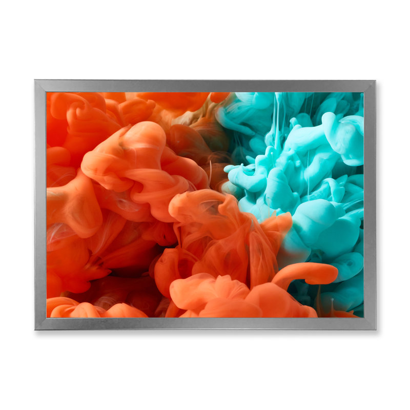 Encre orange et bleue à l'encre II, reproduction sur toile flottante, Cadre photo argenté, H 24 po x l 36 po x P 1 po