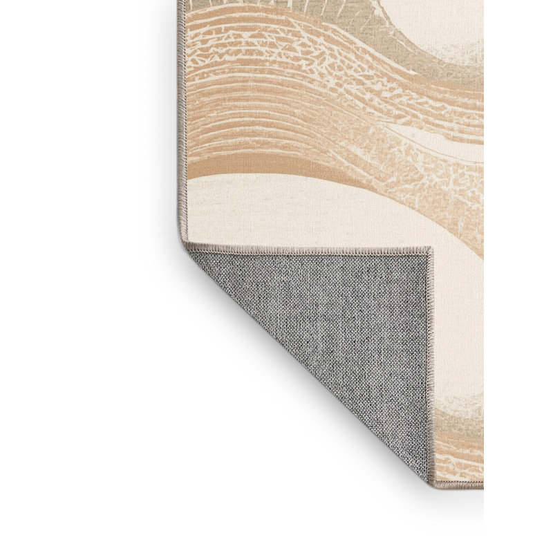 Machine Washable Pavla Minimalist Moroccan Rug in Beige – Beige Binding, 4' Square