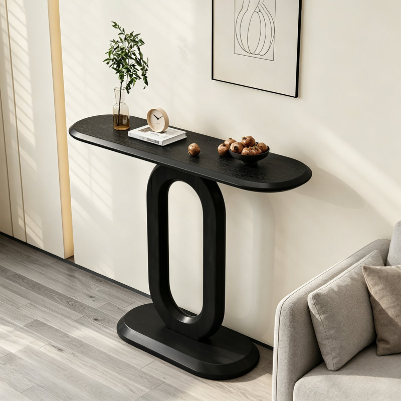 Sidra Solid Wood Top Console Table, H 31,5 po x l 47,24 po x P 11,81 po, Black